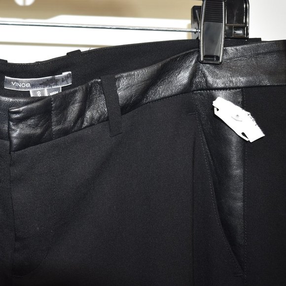 new $400 Vince 'Strapping' Leather Trim Trousers pant black tailored 8 - Picture 4 of 9